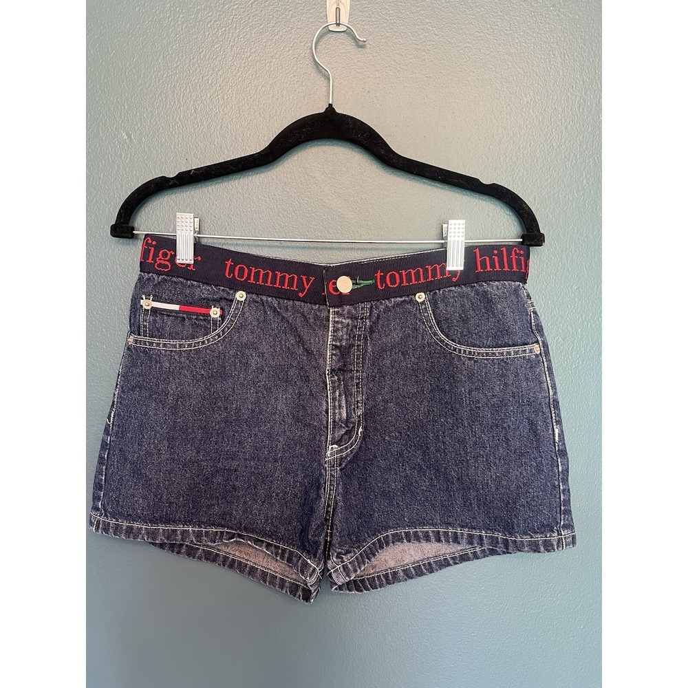 Vintage Tommy Hilfiger Jean Shorts Denim 90s Y2K Size 7 Spell out Waist